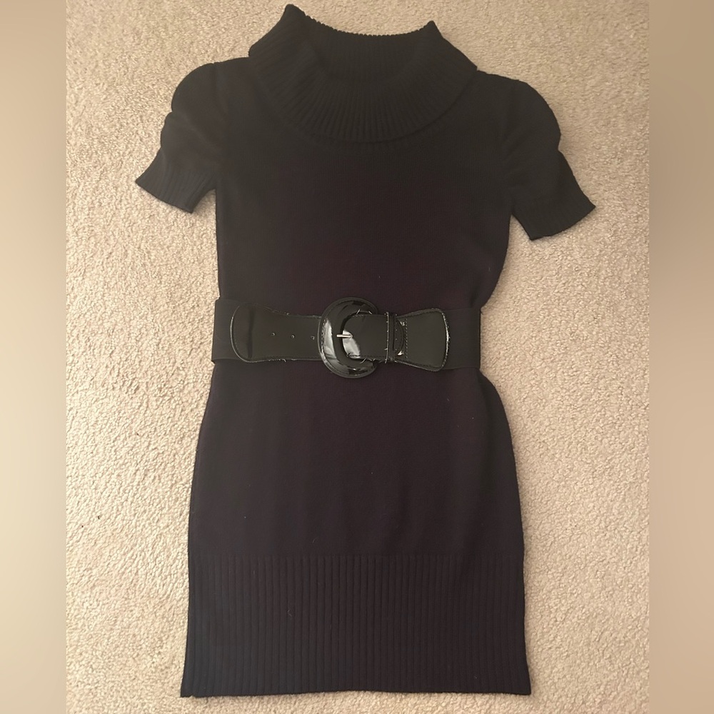 Bwear Black Short Sleeve Sweater Dress with Belt